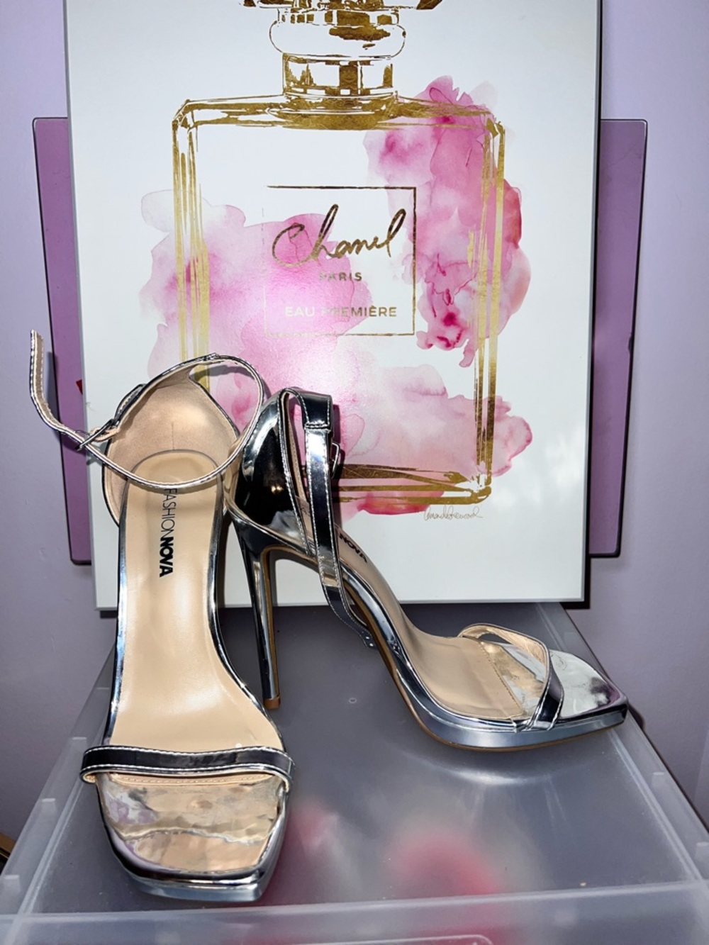 Fashion Nova Silver Metallic Strappy High Heels